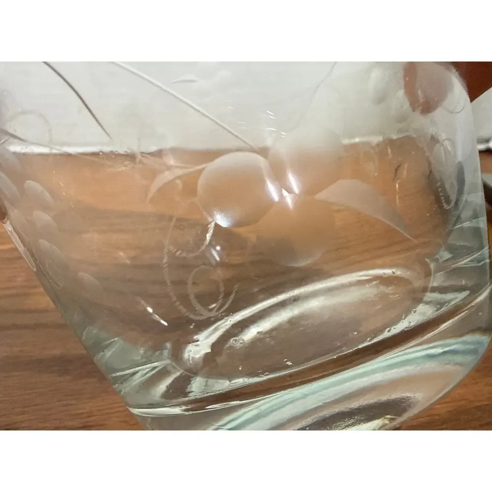 Vintage Etched Floral Glass Liquor Decanter Carafe With Stopper 11
